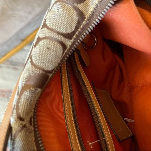 Coach Brown and Tan Signature Tote Bag, Vintage leather strap and bottom. - Picture 6 of 7